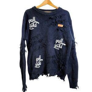 Kleep Distressed Sweater Mens Large Pre-Owned Y'all Invtd Knit Black Wool Mohair